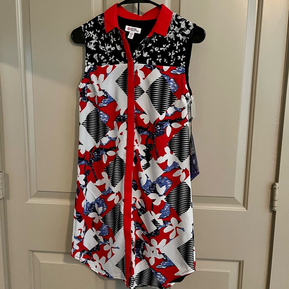 Peter Pilotto red floral sleeveless shirt dress XS NWT